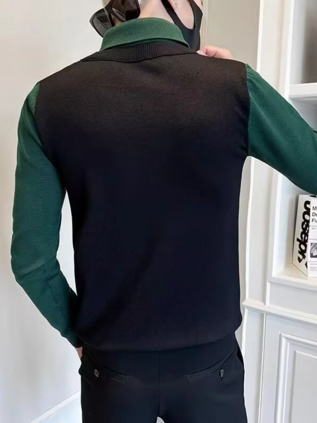 

Faionable Knitted irt Collar Sweater Fake Two-Piece Men's Autumn Winter Inner Wear Base Layer irt Sle Top for Youth