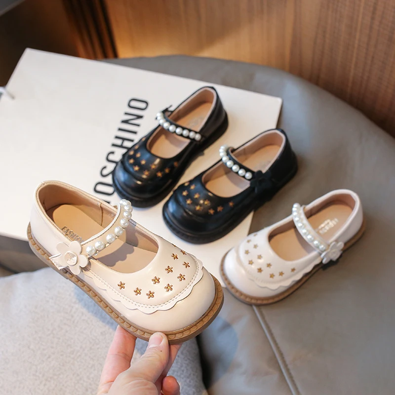 

Sweet Little Girl Leather Shoes Kids Embroidered Princess Flat Shoes Spring Autumn Children's Fashion Black School Shoes New