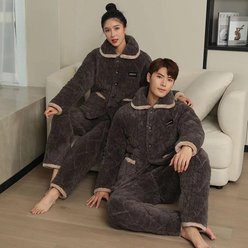 2024 New Couples' Winter Sleepwear Triple Thickened Plush Homewear Men's Women's Cardigans Pajamas Warm Flannel Loungewear Sets