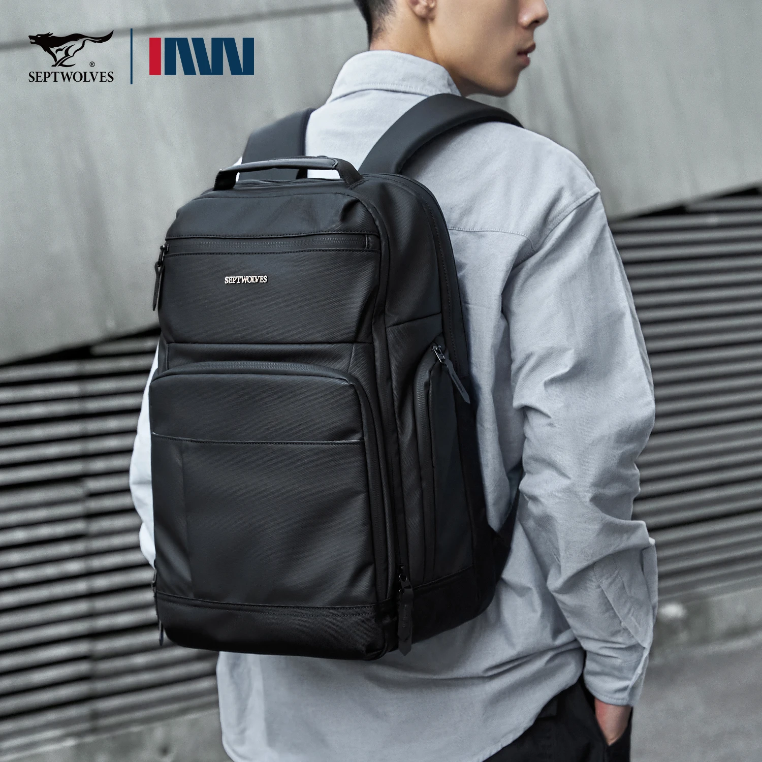Septwolves Zaino per computer da 16 pollici di grande capacità Zaino da viaggio da uomo in pelle da lavoro Borsa da viaggio per studenti universitari multitasche