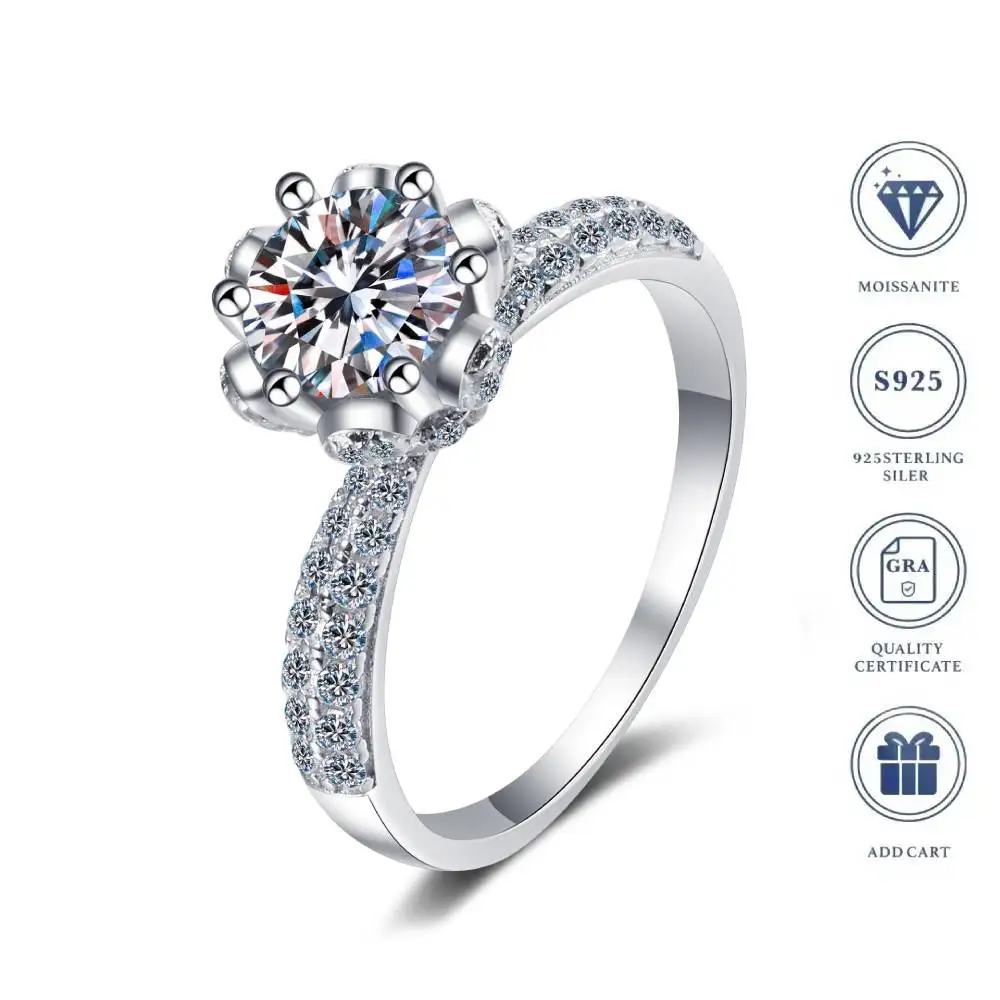 

Роскошное 1-каратное кольцо D цвета с муассанитом и бриллиантом S925, серебряное обручальное кольцо с цветочным ореолом для женщин, ювелирные изделия