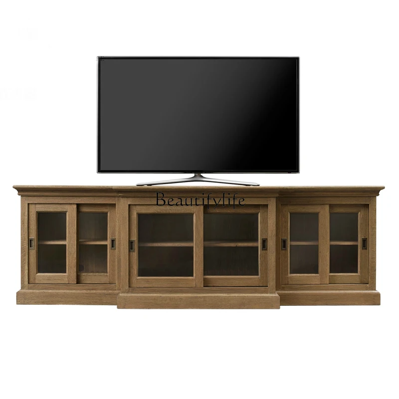 

American solid wood white old oak TV cabinet European simple and modern