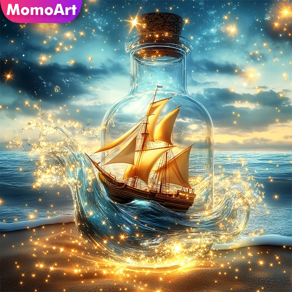 

Momoart Bottle Diamond Painting Landscape Acrylic Craft Supplies DIY Diamond Mosaic Ship Picture Rhinestones Unique Gift