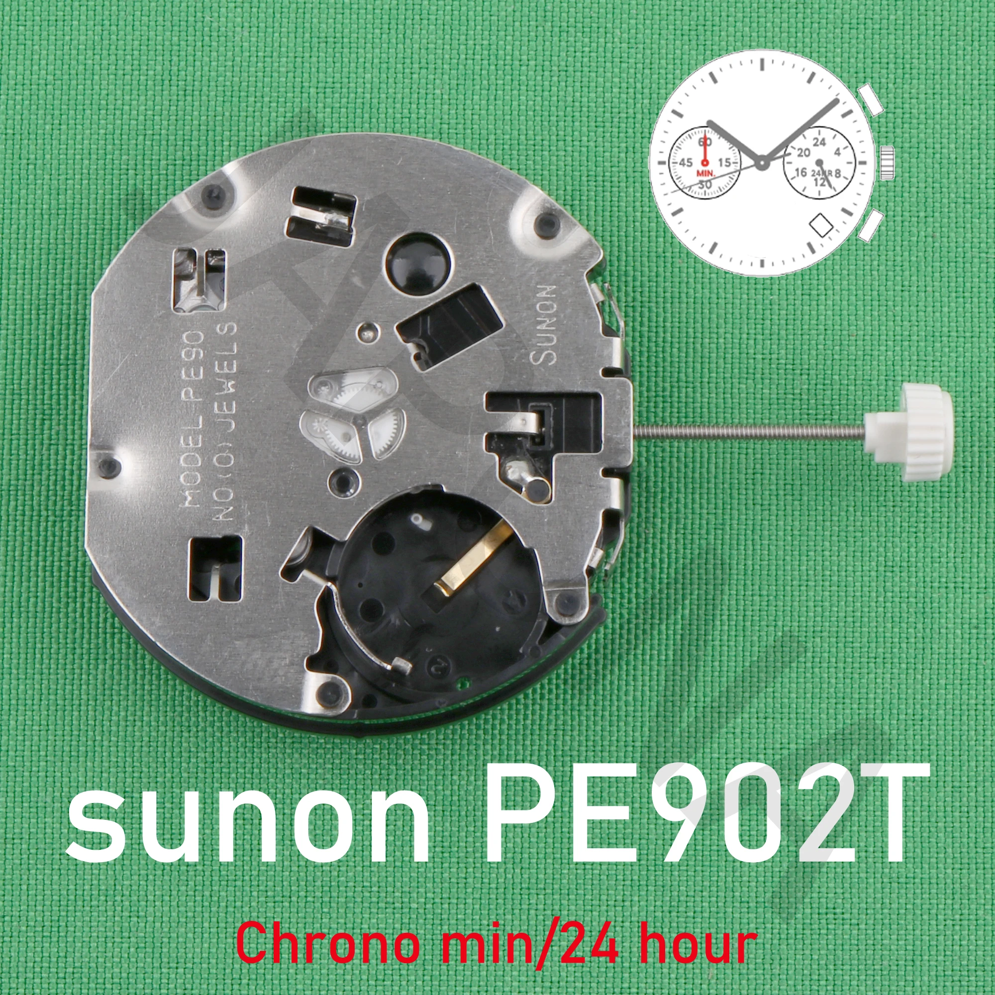 pe902T china sunon PE902T movement Ligne Quartz Movement Three Hands with 2Eyes ＆Date Small Chronograph Second ,24Hour PE90