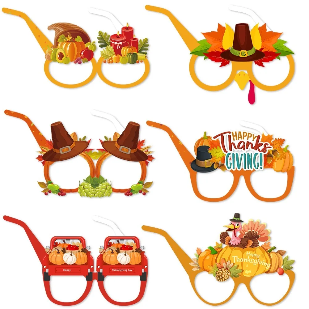 6/12pcs Entertainment Autumn Maple Leaves Thanksgiving Glasses Turkey Pumpkin Photo Props Funny Party Decorations Toys