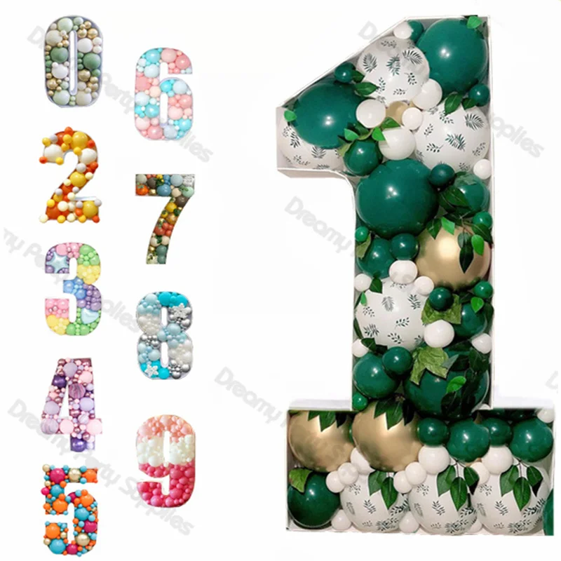 

73/100cm Big Balloons Mosaic Frame Number Balloon Filling Box Wedding Bride Anniversary Kids 1st 2nd Birthday Party Decorations