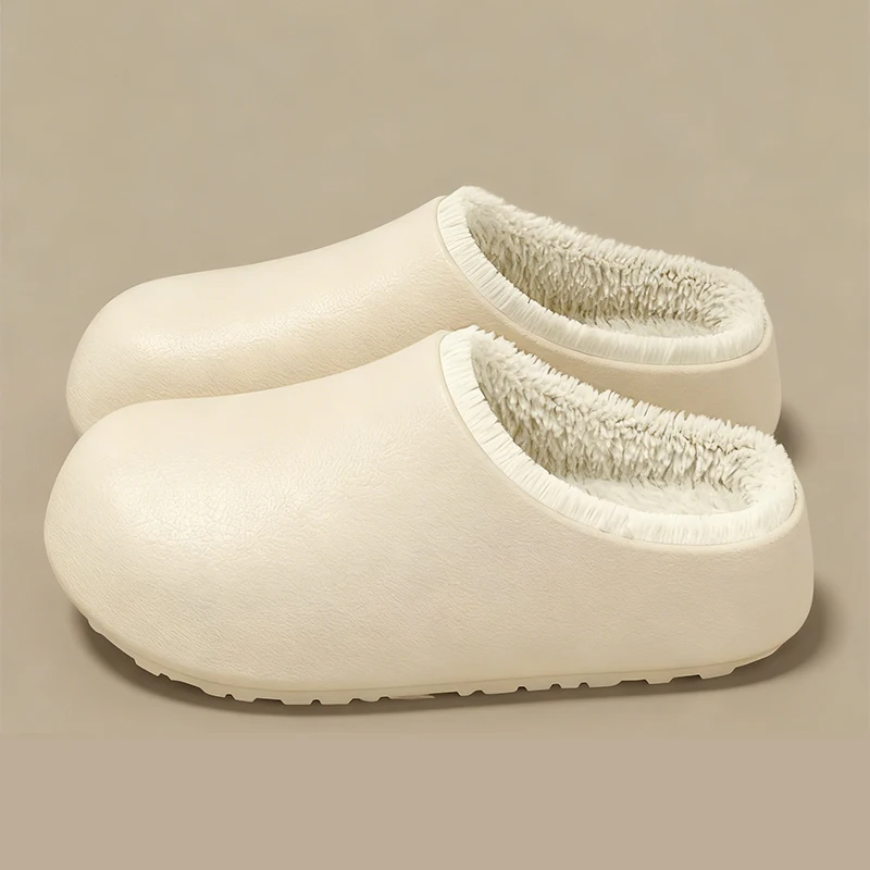 

Waterproof Leather Clogs Slippers for Women Men - Fuzzy Lined Warm House Shoes Non-Slip Indoor Outdoor Winter Slippers