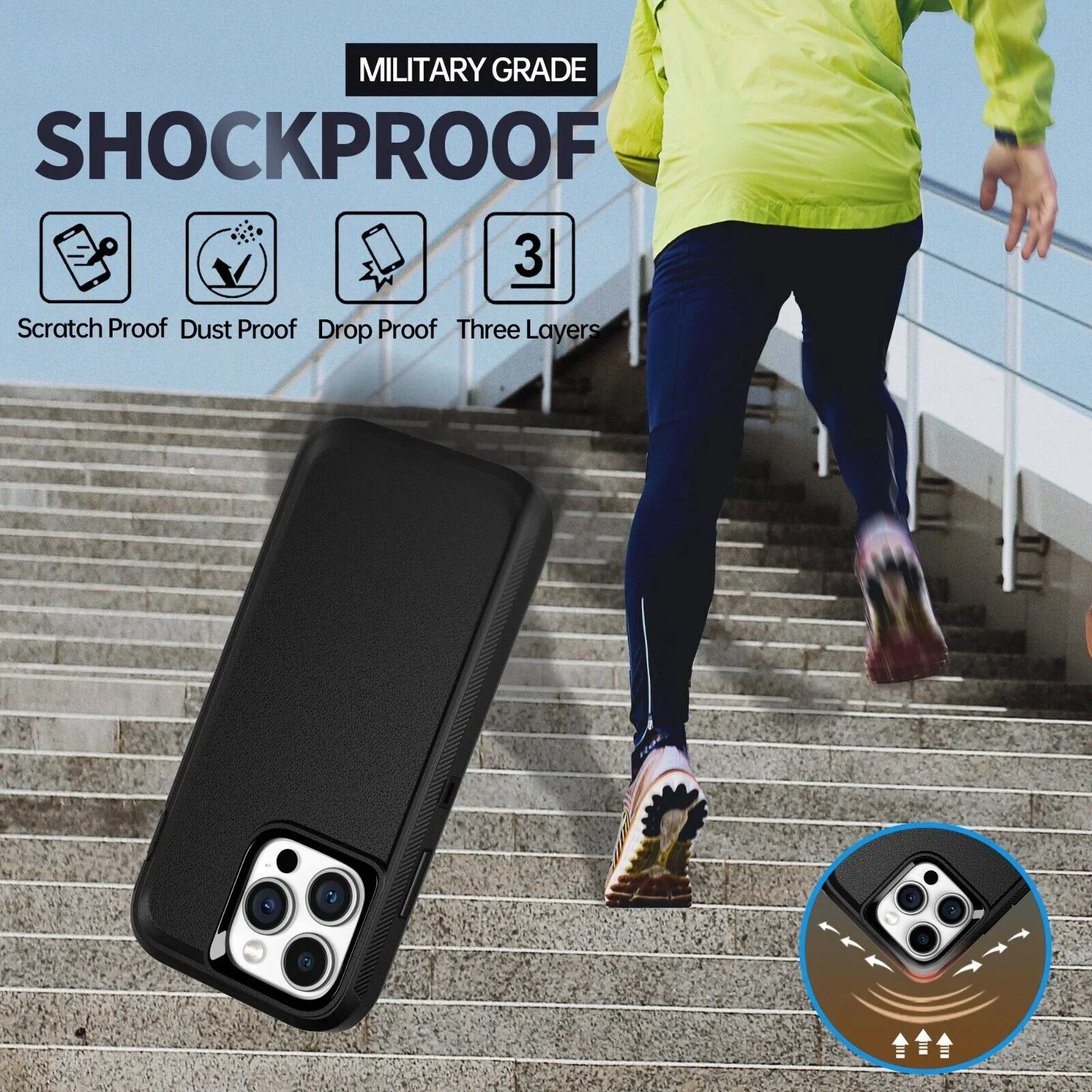 3 في 1 صندوق قضاعة لهاتف آيفون 16 برو ماكس 14 13 12 11 15 ميني XSMAX XR X XS SE 6 7 8 Plus حافظة مدرعة شديدة التحمل بمشبك حزام