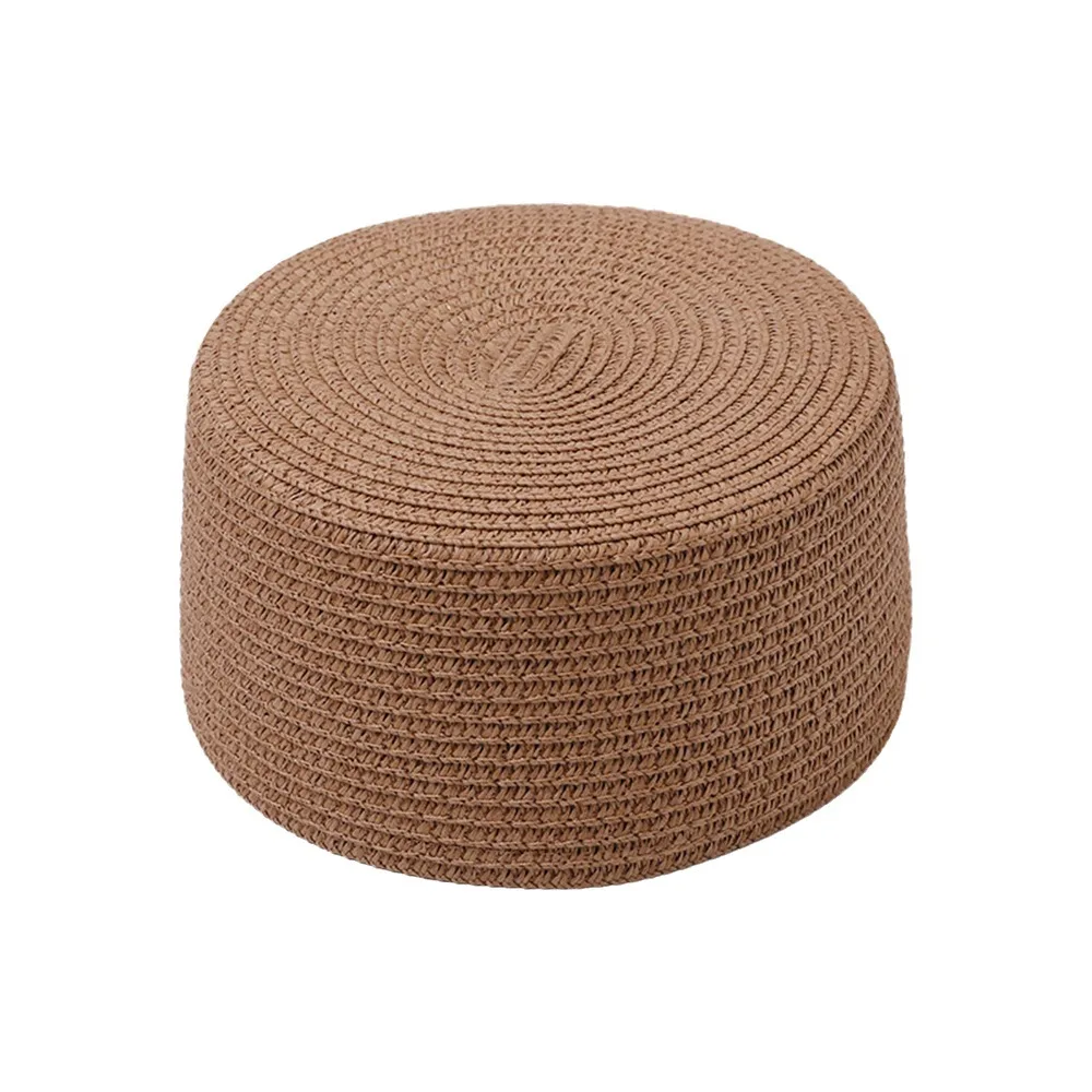 New Solid Straw Pillbox Hat Round Shape Structured Crown Brimless Cap Vintage Style Round Dress Hat Daily Outfits