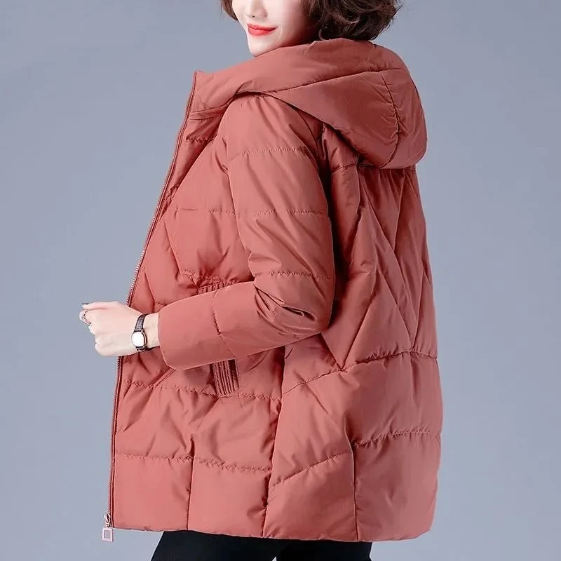 Mid-Length Korean Loose Cotton Coats Women 2022 Autumn Winter Casual Hooded Cotton-Padded Parkas Women Zipper Padded Jacket Coat