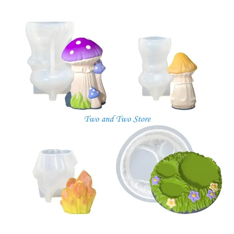 

HX6F 4 Pack Silicone Figurines Mold Mushroom Silicone Texture for Craft