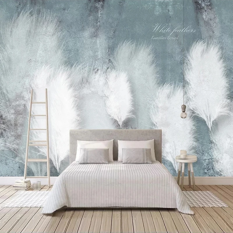 Custom 3D Wallpaper Blue Feather Romantic Abstract Art Mural Nordic Modern Bedroom Living room sofa TV background restaurant 8d