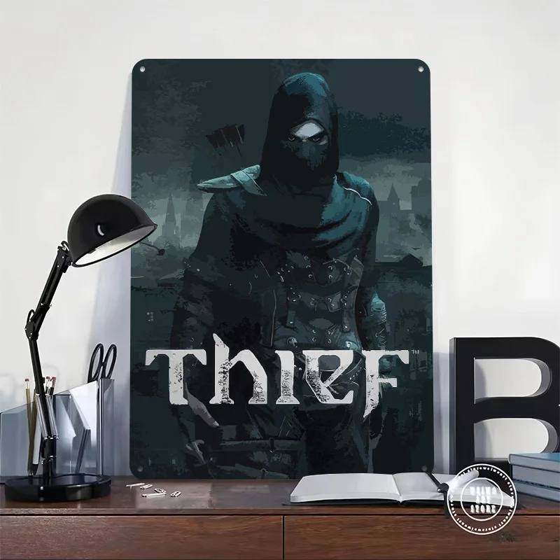 Thief Game Cover Art Printed Poster Customized Wall Art Retro Vintage Metal Tin Signs for Gamer Setup Decorations Custom Sign