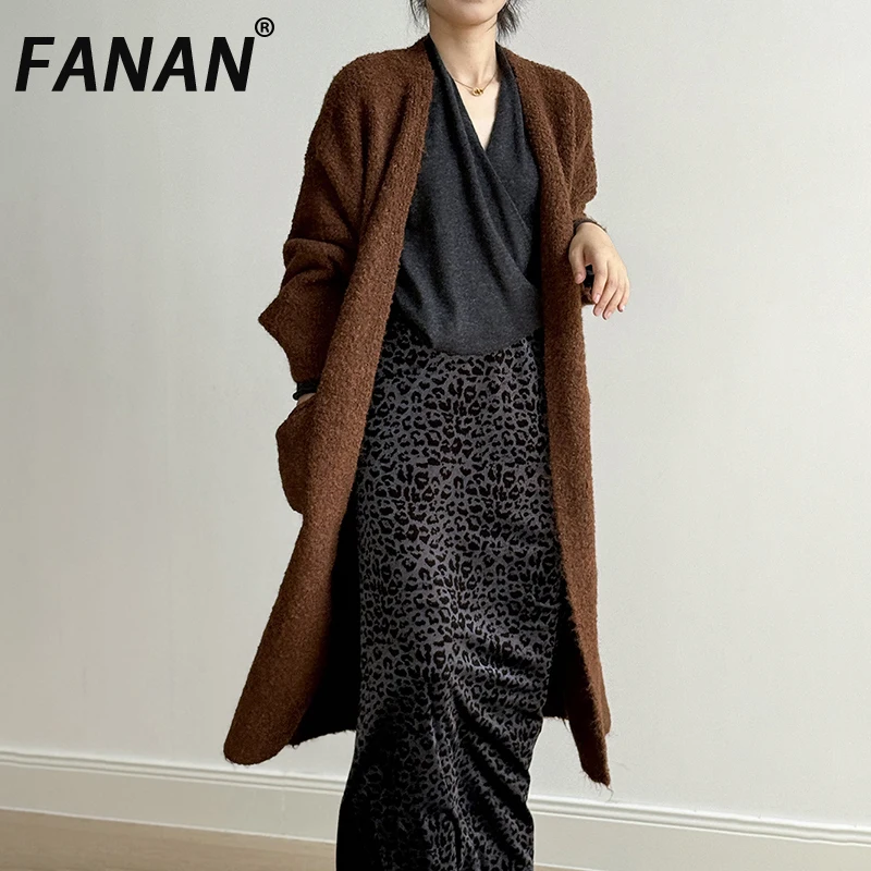 

FANAN офисный женский шерстяной вязаный кардиган, свитер для женщин, толстые теплые длинные пальто с длинными рукавами, женская одежда, новинка зимы 2023 г.