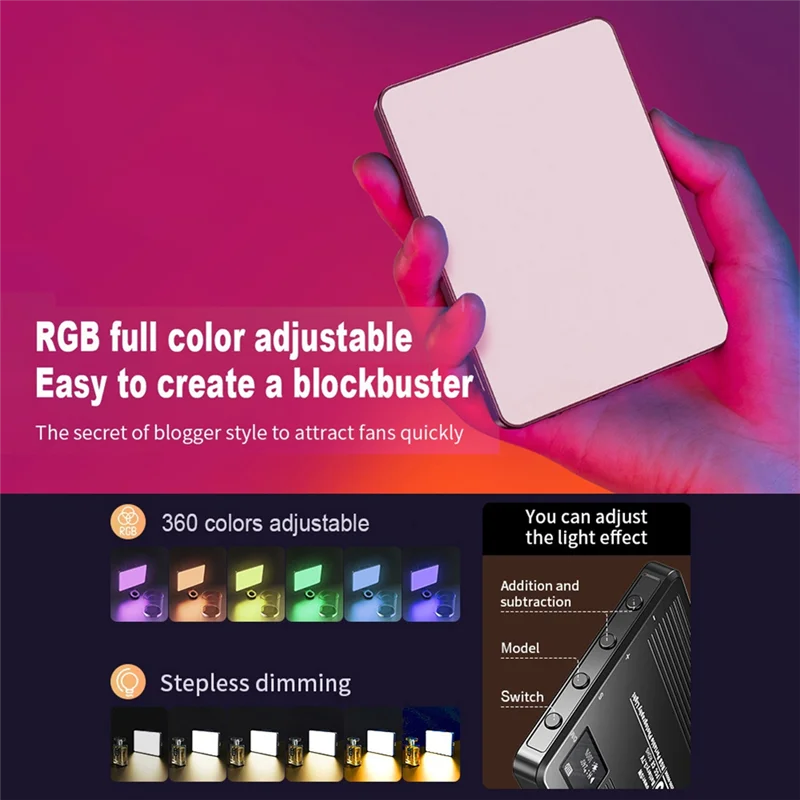 

【Hot Cake】5W RGB Pocket LED Light 3000K-9900K 1500Mah Battery Built In With Phone Holder Clamp And Cold Shoe Adapter