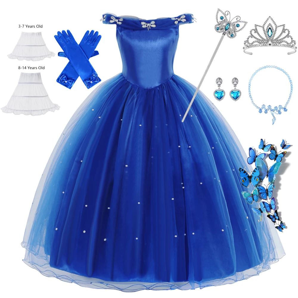 

Cinderella Costume Girls Cosplay Dress Up Clothes for Girls Christmas Halloween Party Costume Kids Birthday Gown