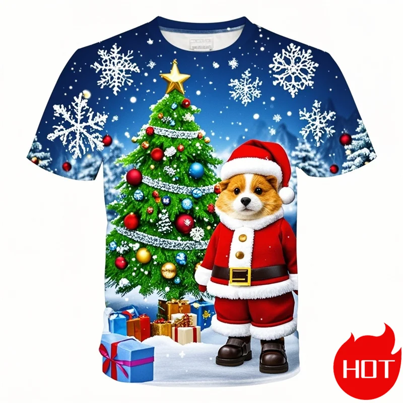 Summer Fashion 3D Merry Christmas Printed T Shirt Cute Santa Xmas Graphic T-shirts Men Funny Streetwear Tee Shirts Mens Clothing