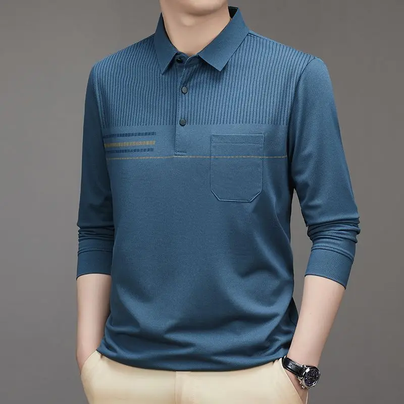 Polo T Shirt for Men Business Regular Fit Cotton Formal Pullovers Funny Aesthetic Japan Streetwear Tops Xxl Green Man Sweatshirt view 5