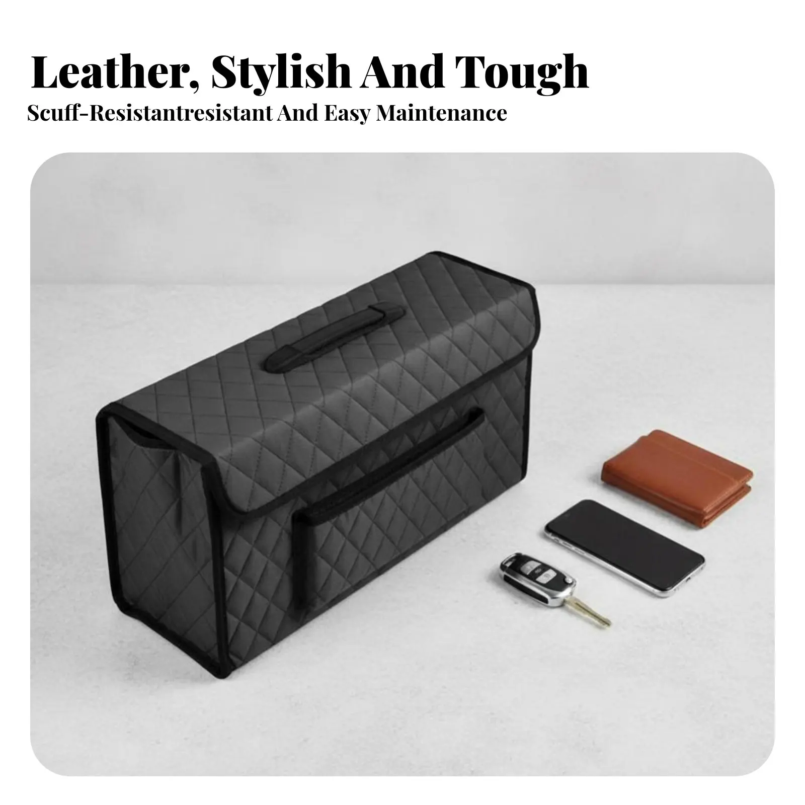

Foldable load Box tailored Trunk Organizer Leather Texture Space-Saving for Travelers, Shoppers, Grocery Shopping, Camping