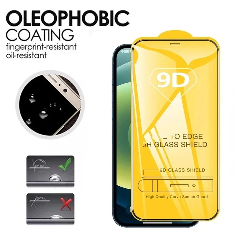 1-5 piezas de protector de pantalla de vidrio templado 9D para iPhone 15 14 13 12 11 Pro Max, vidrio protector para iPhone XR X XS Max 6 7 8 Plus 3