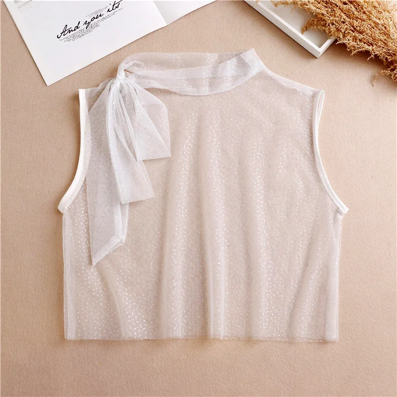 

Women Big Bowknots Fake Collar Tie Adult Detachable Half Shirt Black White Thin Stand False Collar Blouse Top Decor Accessory