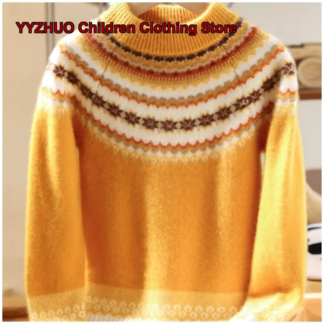 Kids Fair Isle Sweater Boys Girls Autumn Winter Knit Pullover Thickened Warm Base Layer Top