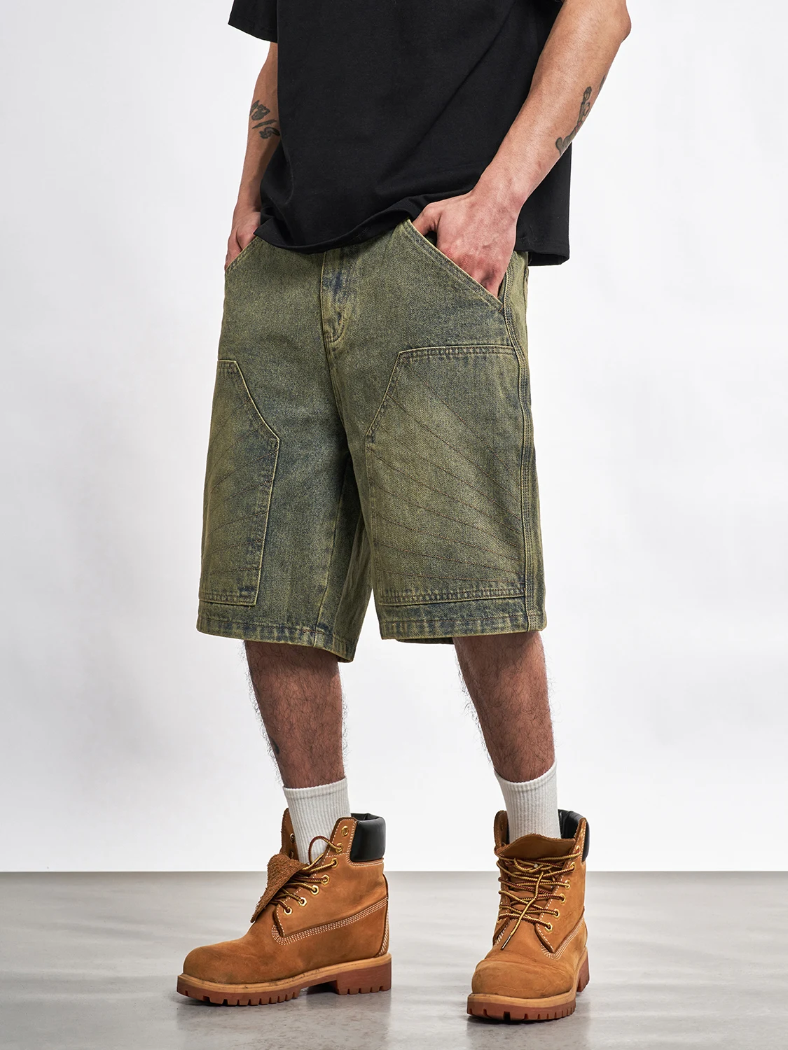 

MT99 American Sle "Tailored Crt" Vintage ort Pants Yellow Mud Dyeing Logging Workwear Five-Point Jeans Straight Leg Jeans