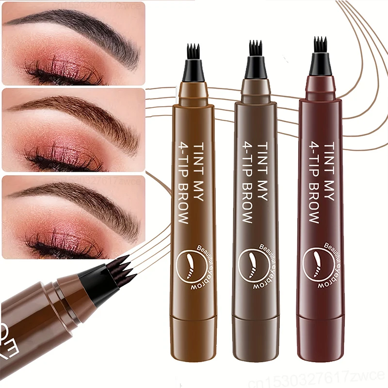 4 จุดปากกาเขียนคิ้วกันน้ํา Liquid ดินสอเขียนคิ้ว Long Lasting Eyebrow Tattoo ปากกา 4 oints eyebrow ปากกาเครื่องสําอาง