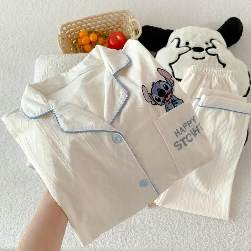 

Anime Cute Stitch Women's Pajamas Cartoon Kawaii Comfortable Warm Sleepwear Girly Pajamas Pants Student Indoor Cotton Pajama Set