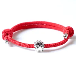 Cute Dog Footprints Charm Bracelet for Women Men Adjustable Red String Couple Bracelets Retro Transport Bead Jewelry Gift
