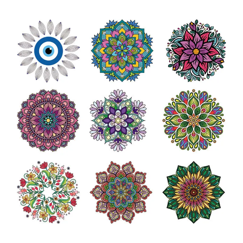 Fashion Mandala Flowers Thermo Stickers on Clothes Heat Transfer Appliques Iron on Patches Fusible Sticker Custom Patch