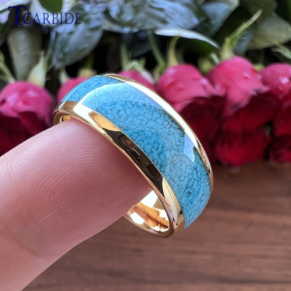 4MM 6MM 8MM Multicolor Turquoise Ring Men Women Beautiful Tungsten Engagement Wedding Band Domed Polished Finish Comfort Fit