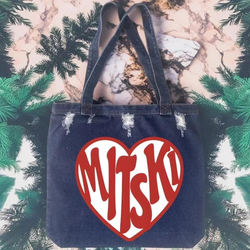 

Mitski Singer Washing Machine Heart Denim Bag Women Large Capacity Tote Bag Shoulder Ladies Shopping Bag Fashion Design