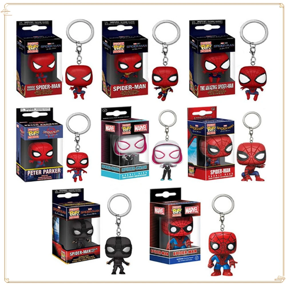 FUNKO Pocket Keychain Classic Marvel Hero Spider Man Collection Backpack Pendant Children's Christmas Gift Model Toys Keychain