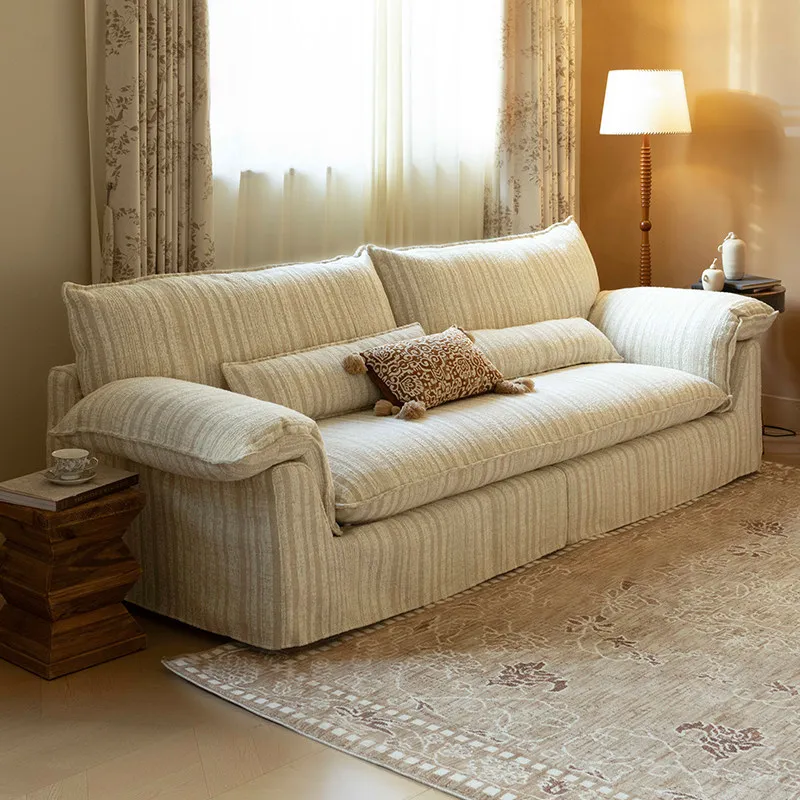 Medieval style, removable and washable, small apartment, straight row three-person French retro sofa