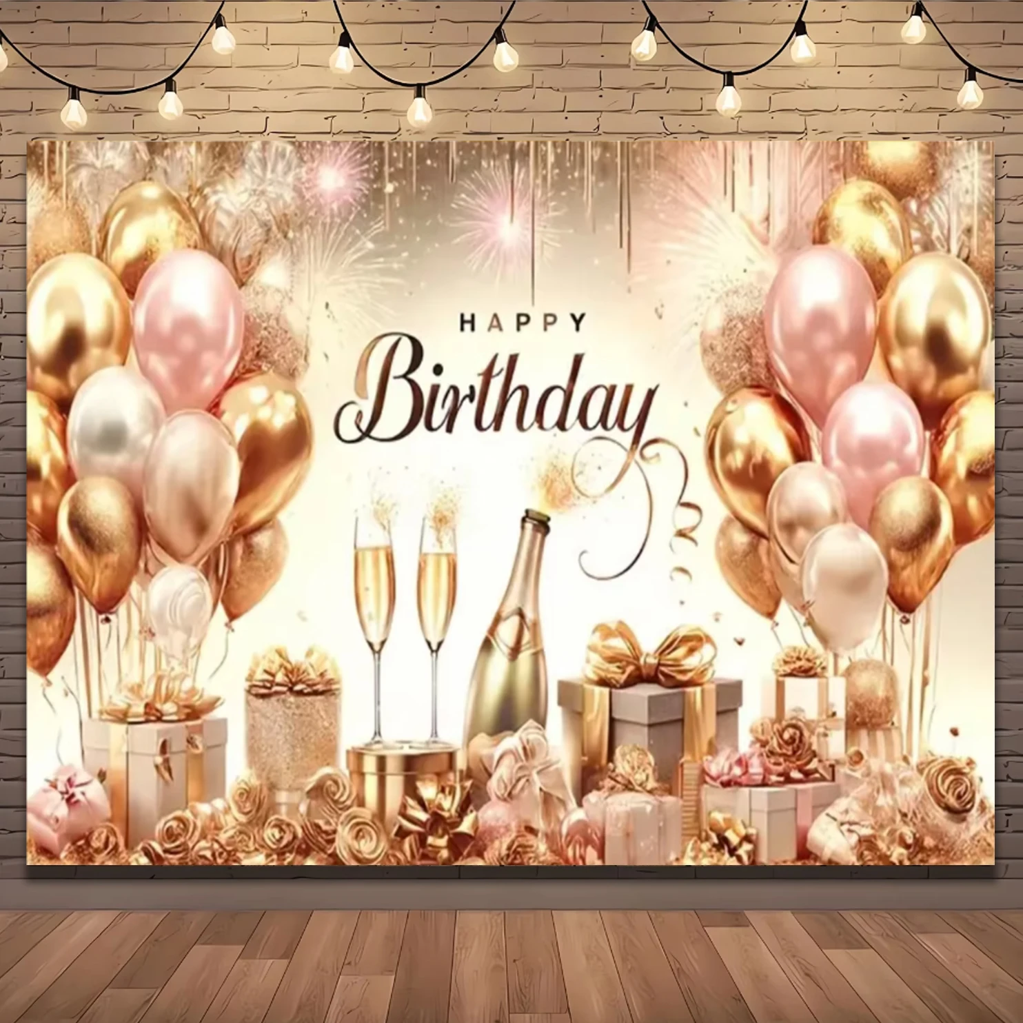 Gold Glitter Blue Birthday Party Background Balloon Star Stand Banner Poster Background  Theme Party Decoration Supplies Gi