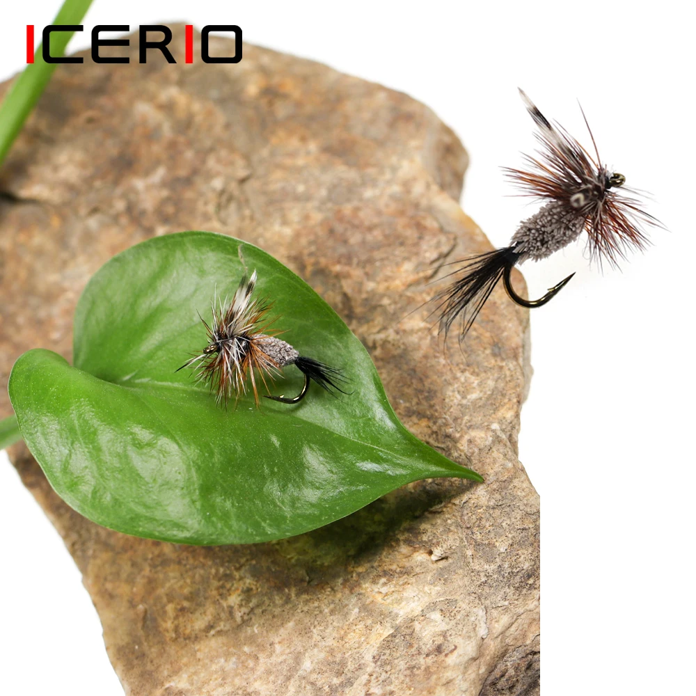 

ICERIO 6pcs #14 Adams Irresistible Dry Fly Deer Hair Body Grizzly Hack Bronzed Hooks Caddis Midge Mayfly Trout Fishing Lure Bait