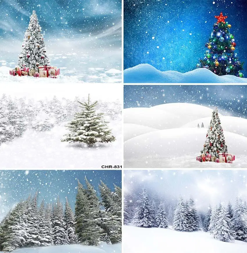 Winter Snow Forest Pine Trees Background Forest Snowflake Gift Xmas Tree Outdoor Children Family Photo Backdrop Studio