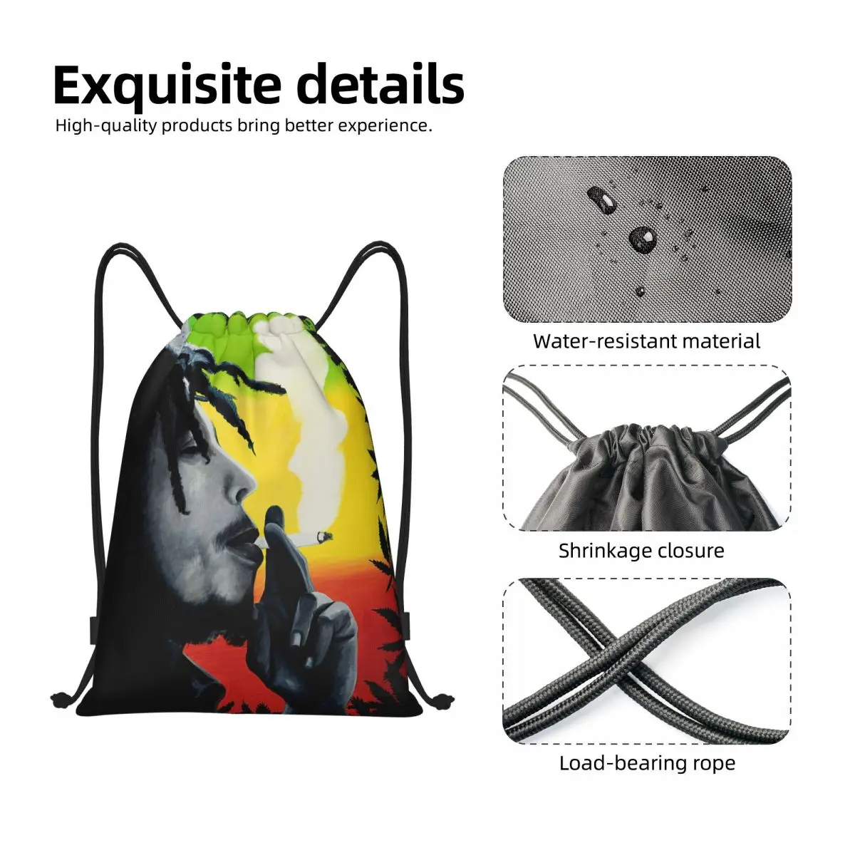 Bobs And Marley Smoking Jocelyn Passeron Unique Drawstring Bags Gym Bag Blanket roll Travel Backpack Humor Graphic