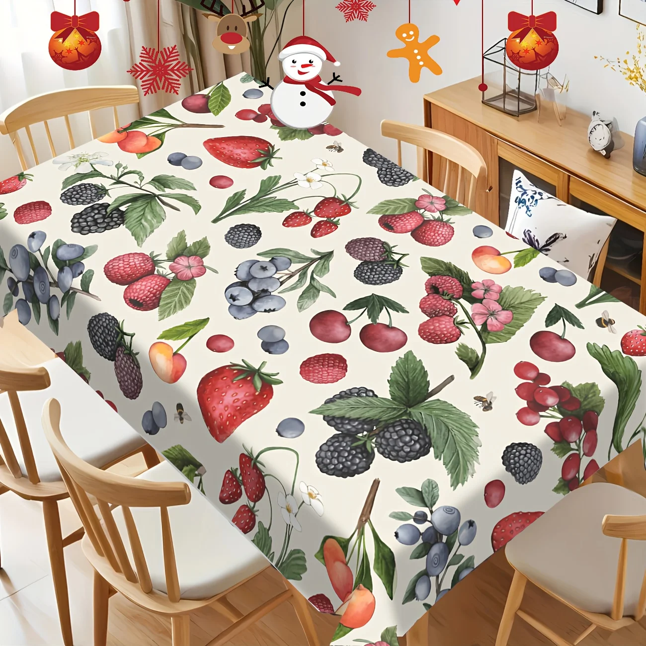 - 1pc Printed Decorative Tablecloth for Fruit Party - Featuring various berry patterns such as strawberries and blueberriesxzj