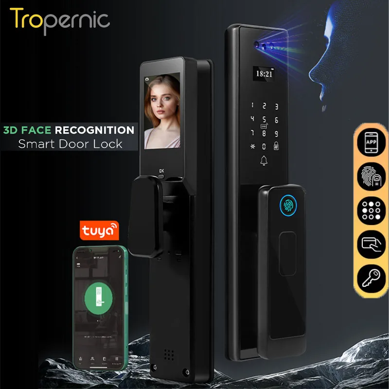 

3D Face Unlock Tuya Wifi Waterproof digital Lock Electronic Biometric Fingerprint Intelligent lock with camera Home