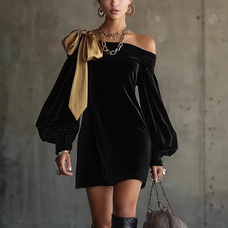 dresses autumn winter velvet Autumn Winter Velvet Party Dresses High Waist O-Neck Large Swing Formal Dress Office Lady Solid A-Line Cocktail Prom Dress Elegant Atmospheric Tight