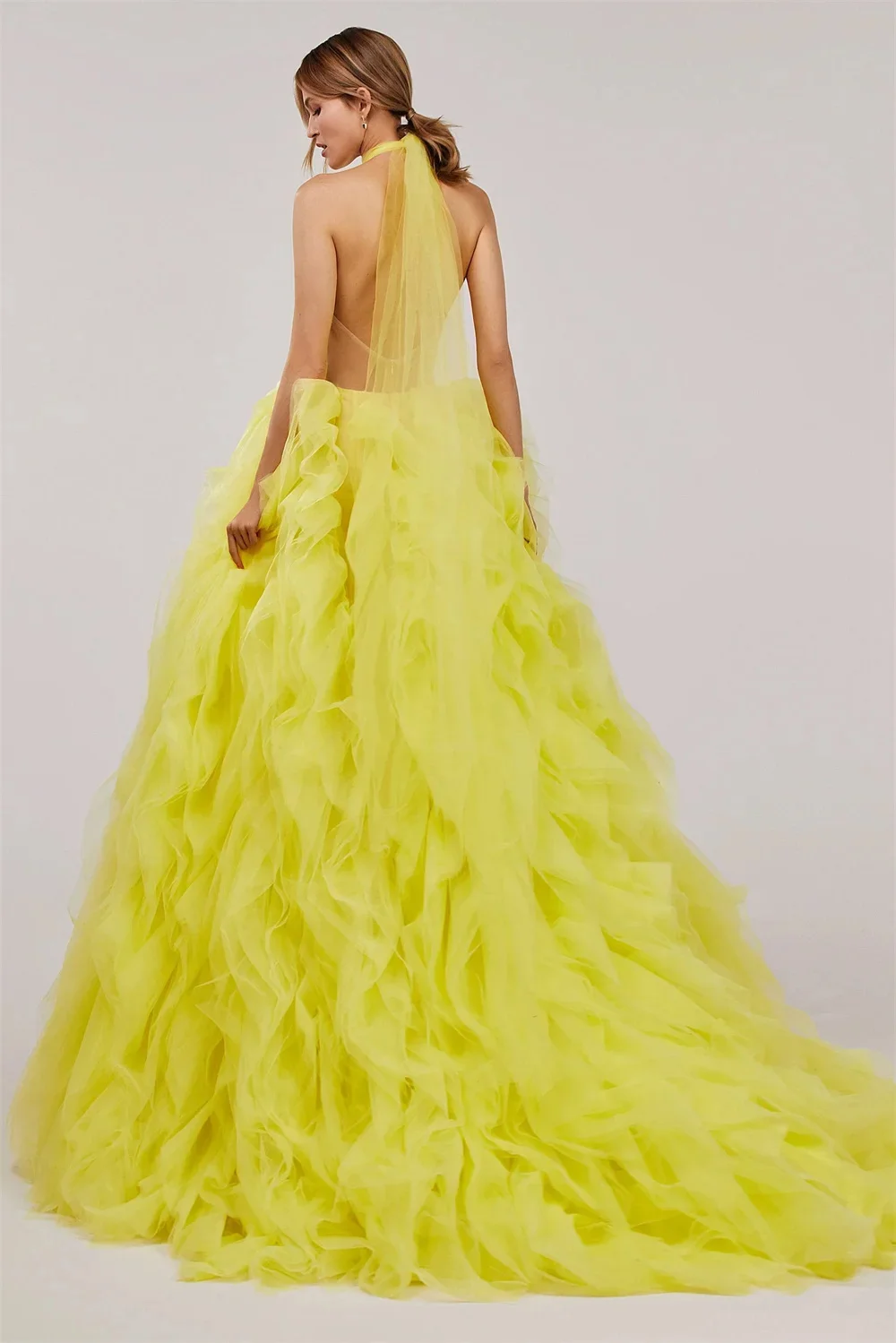 Jessica Sweetheart Yellow Prom Dresses Handmade Tulle Multi-layer Evening Dresses A-shaped Elegant Wedding Party Dress