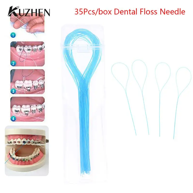 

35Pcs/Set Dental Floss Threaders Needle Tooth Brackets Wire Holders Between Orthodontic Bridges Traction Braces