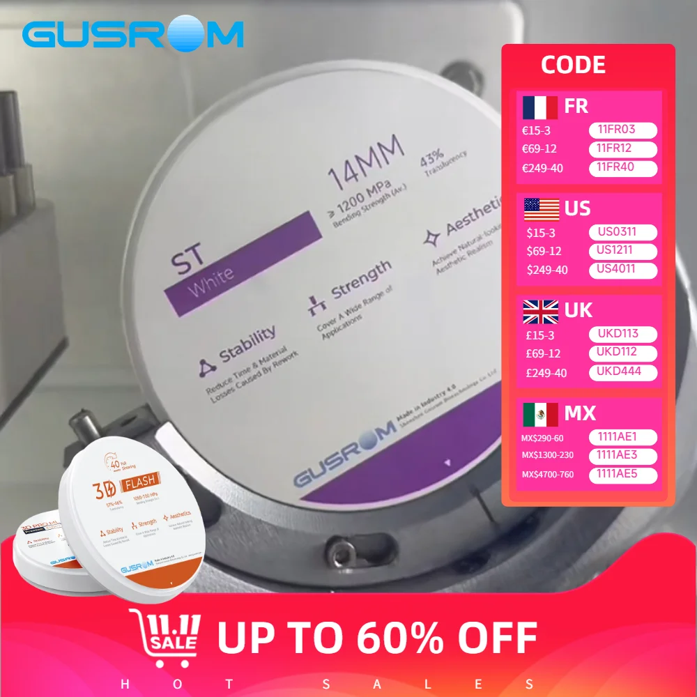 

GUSROM ST White Zirconia Block for Internal Staining 98mm CAD/CAM Disc Dental Lab High Strength Zirconia Disc for Crown Bridge