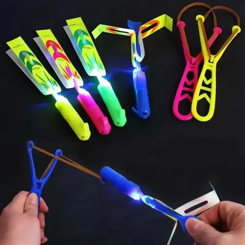 4-Color LED Arrow Helicopter Toy Set with Glow-in-the-Dark Launchers Luminous Slingshot Night Flying Rocket for Kids view 3