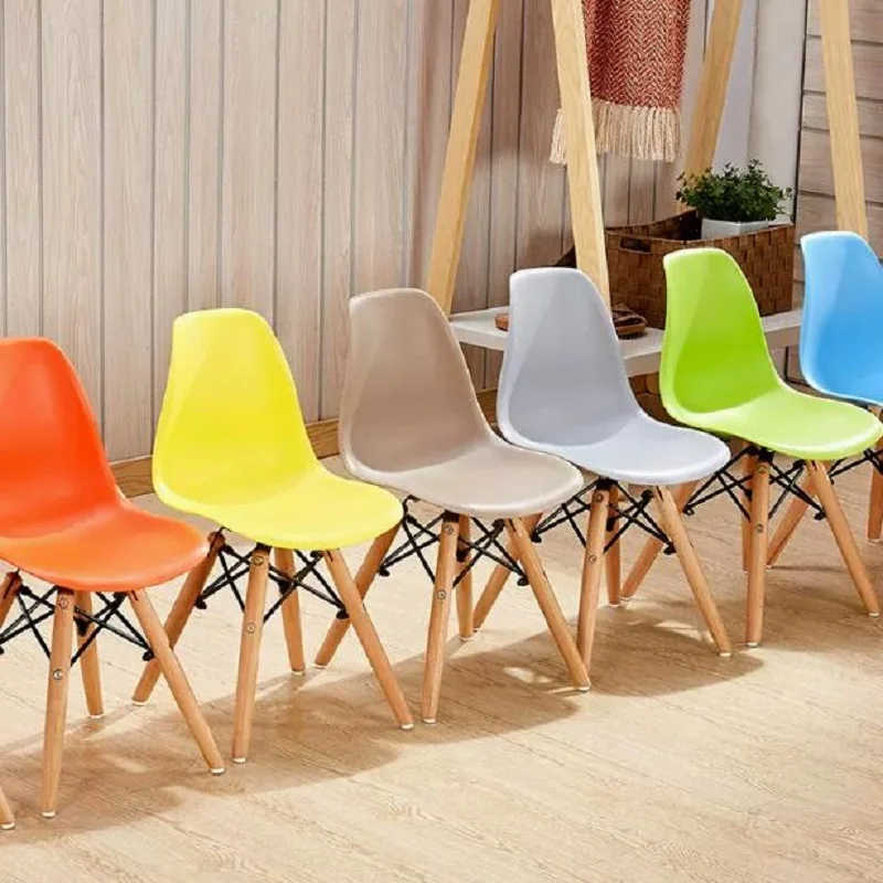 Kindergarten children\'s chairs Modern simple solid wood children\'s dining chairs Home use children\'s colored plastic stools