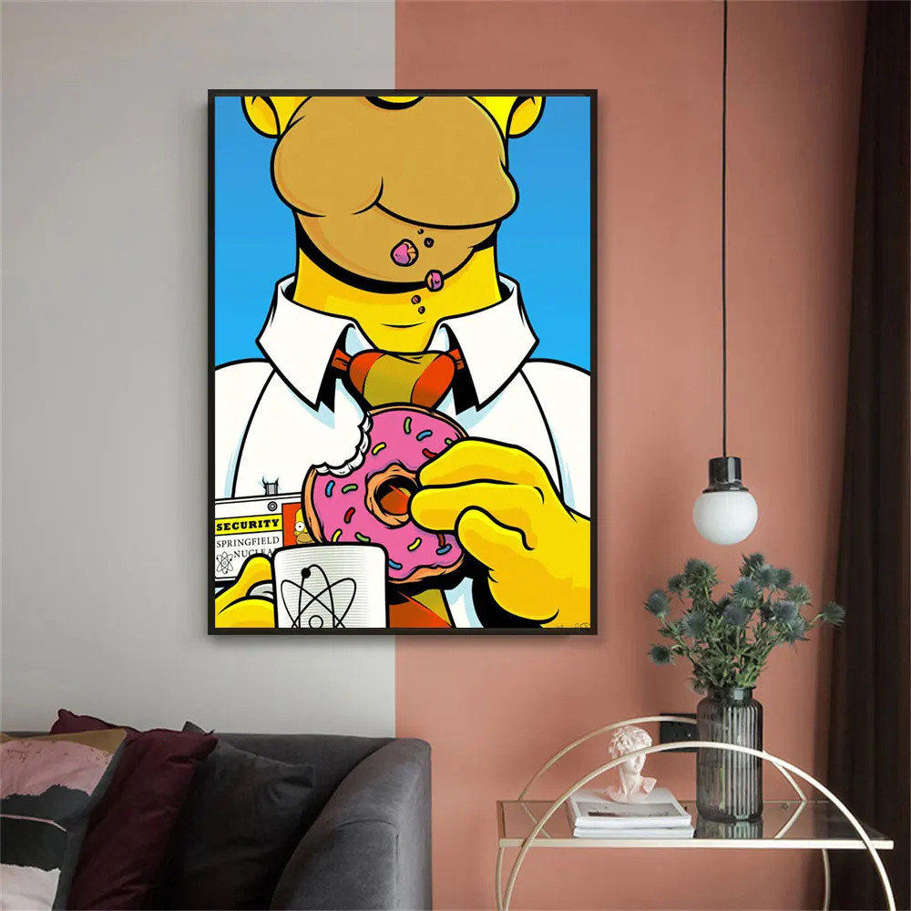 Pop Cartoon Character The Simpson Eat Donuts And Wear Red Scarf  Canvas Wall Art Poster Home Decor Children's Gifts