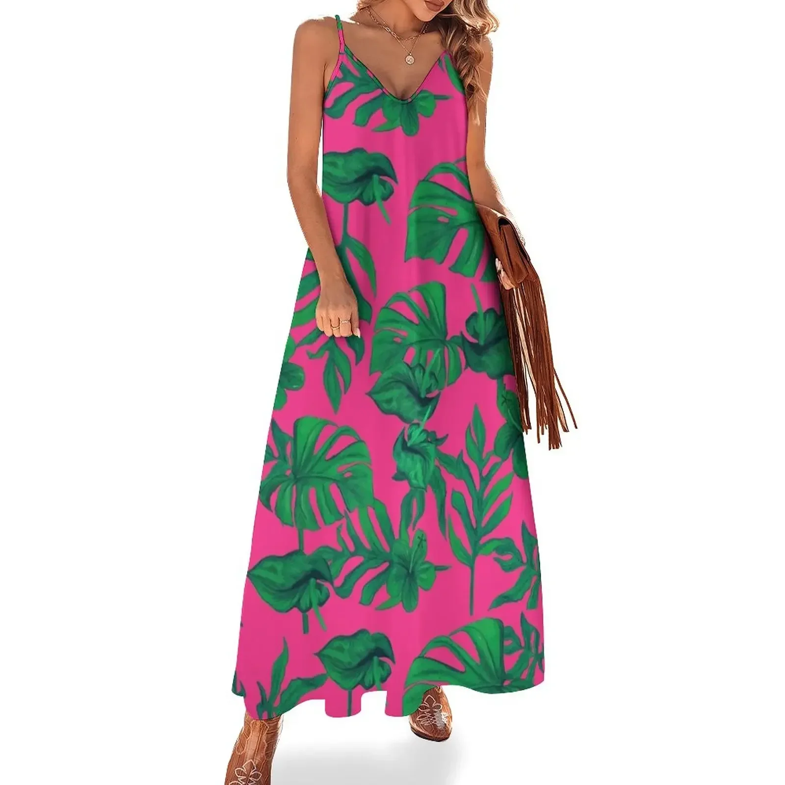 Pink tropical pattern Sleeveless Dress dresses for woman Bridesmaid dress woman Dress