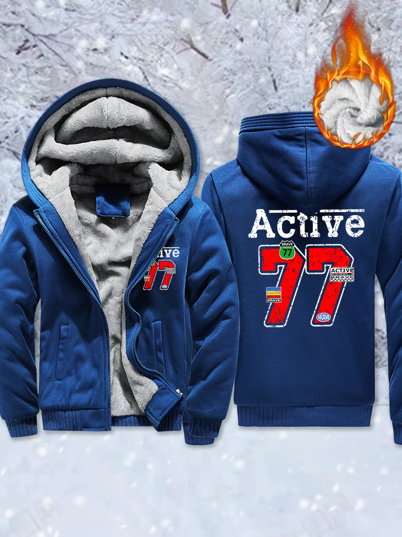 

Active Number 77 Creative Printed Unisex Fleece Soft Jackets Warm Comfy Veste Winter Thicken Streetwear Pocket Zip-Up Hoodie Man